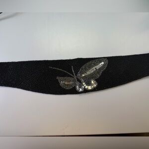 Vintage Black Beaded Butterfly Belt 33-34 vintage 80s